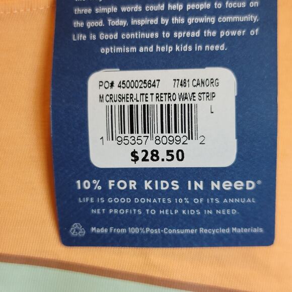 Life is Good Crusher Retro Wave Stripe Tee Shirt Mens Unisex Sz Large Orange - Picture 3 of 9